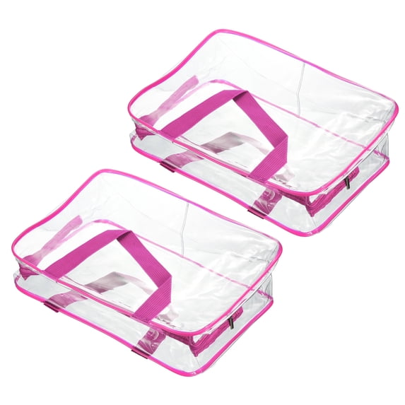 Uxcell L Size Clear Toiletry Bag Makeup Cosmetic Pouch with Zipper Handle, Rose Red 2 Pack