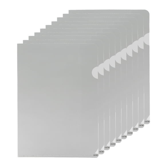 Uxcell L Type Folders 10 Pack A5 Plastic File Project Pockets Clear Paper Document Jacket Sleeves for Office, Gray