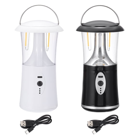 Uxcell LED Camping Lantern, 2 Pack Rechargeable Lantern 3 Light Modes Portable Hanging Outdoor Tent Light, Fishing, Black