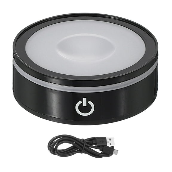 Uxcell LED Light Base Non-Slip Round Display Stand, LED 6 Lighting Mode Multicolor Groove Light Base for Glass Ball 3D Crystal Party Decoration, Black