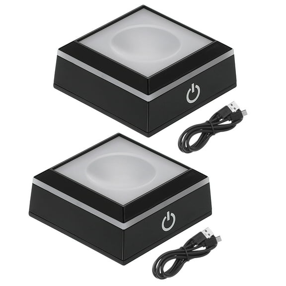 Uxcell LED Light Base Non-Slip Square Display Stand, 2 Pcs LED 6 Lighting Mode Multicolor Groove Light Base for Glass Ball 3D Crystal Party Decoration, Black