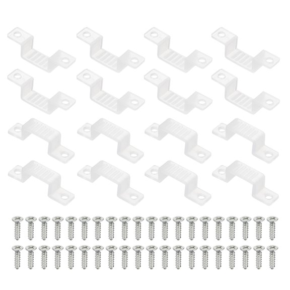 Uxcell LED Strip Light Clips, 50 Pack Mounting Bracket Hard Fixing Clips Clamp Holders with Screws for 14mm Wide 3528/5050 Neon RGB Light Cable Ribbon, Transparent