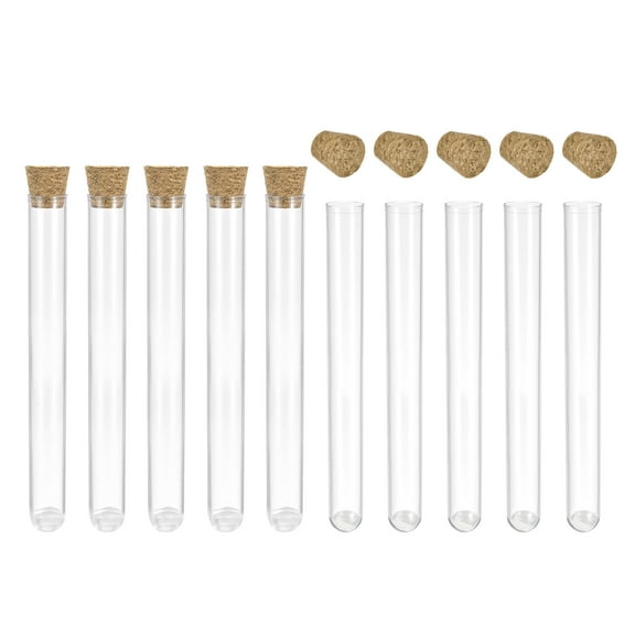 Uxcell Lab Tube Plastic Round Base Test Tubes with Cork Stoppers 10 Pack 0.51x3.94inch