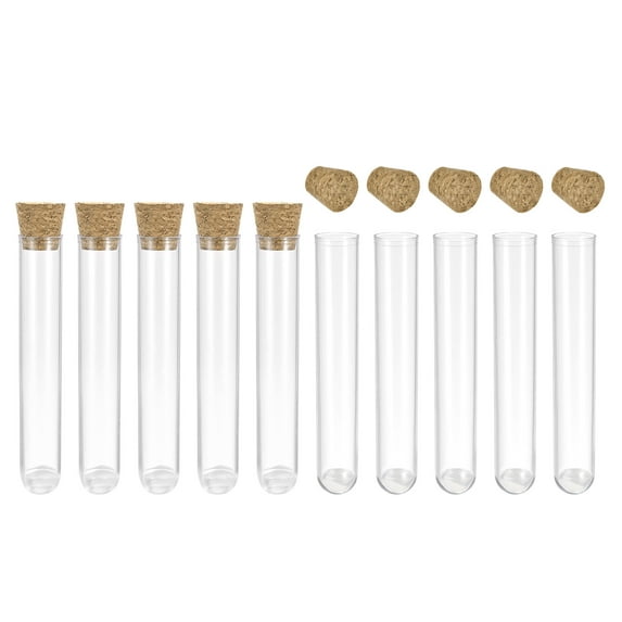 Uxcell Lab Tube Plastic Round Base Test Tubes with Cork Stoppers 10 Pack 0.63x3.94inch
