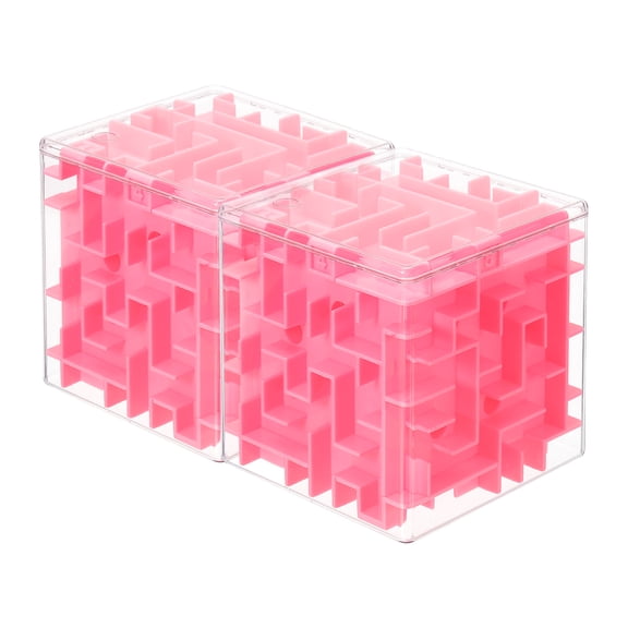 Uxcell Labyrinth Puzzle Box, 2 Pcs Puzzle Cube Funny Labyrinth Game Puzzle Box Mind Teasers Leisure Toys for Adults Birthday Gifts Party Favors, Pink