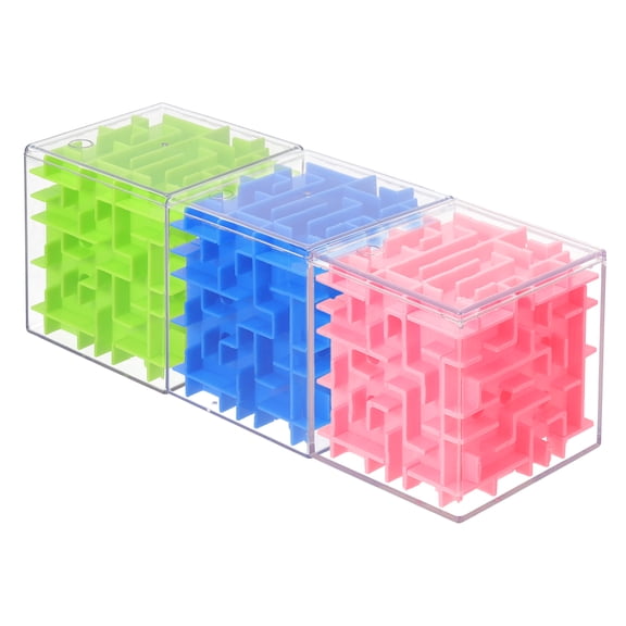 Uxcell Labyrinth Puzzle Box, 3 Pcs Puzzle Cube Funny Labyrinth Game Puzzle Box Mind Teasers Leisure Toys for Adults Birthday Gifts Party Favors, Blue/Green/Pink
