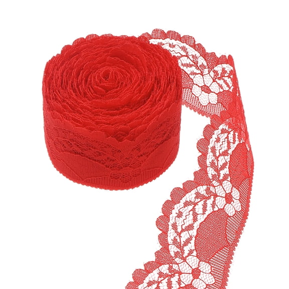 Uxcell Lace Ribbon 1-1/2 Inch Wide 10 Yard Bright Red Floral Pattern Fabric Lace Trim Ribbon for Sewing, Wedding Decor, Hair Bow, Dress, Flower Ribbons, Gift Wrapping, Craft
