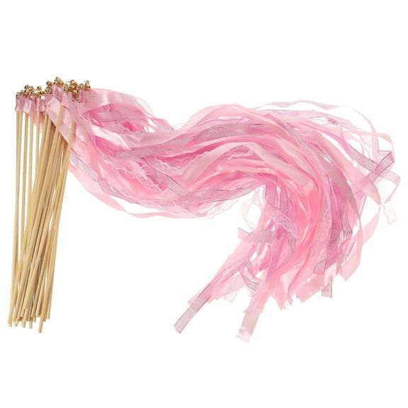 Uxcell Lace Silk Ribbon Fairy Sticks Wands for Wedding Party, Pink 25 Pack