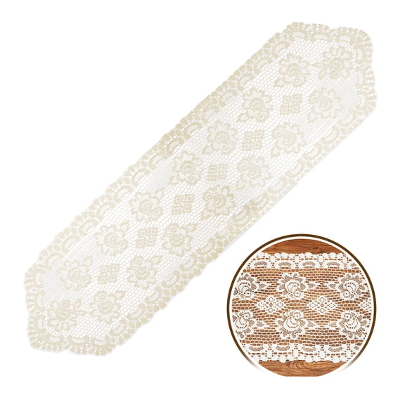 Uxcell Lace Table Runner, 47 x 14 Inch Crochet Table Runner Dresser Scarf for Wedding Party Furniture Decorations, Beige-WX-1010