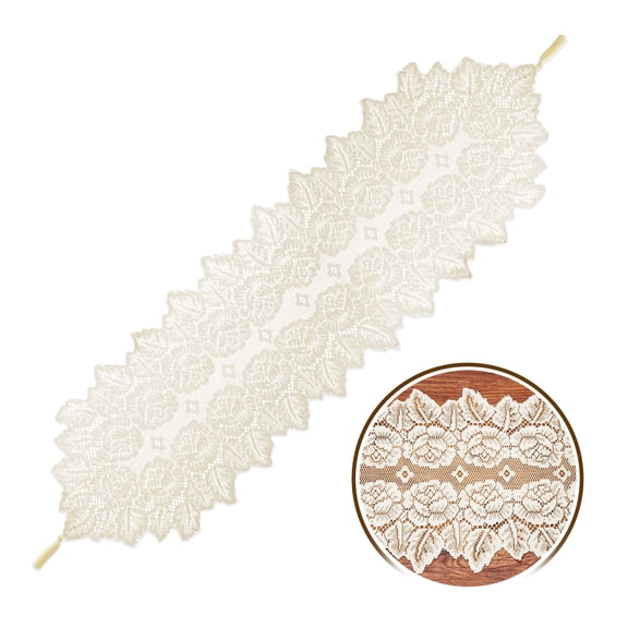 Uxcell Lace Table Runner, 53 x 14 Inch Crochet Table Runner Dresser Scarf with Tassels for Wedding Party Furniture, Beige-WX-498