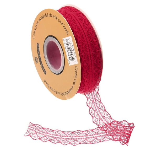 Uxcell Lace Trim Ribbon Polyester Wedding Lace Ribbon Lace Gift Wrap Ribbon for Dress Decorations Wine Red 50Yard