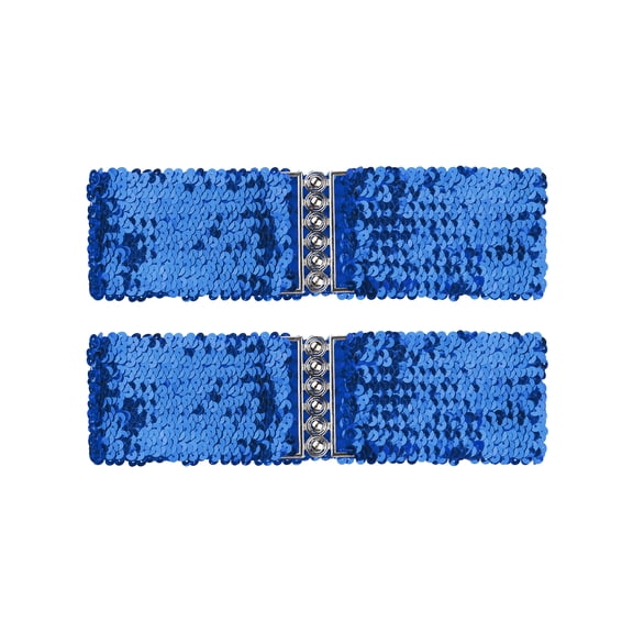 INSPIRE CHIC Women's Belt Ladies Sequins Decor Metal Interlocking Buckles Elastic Waist Belt Blue & Blue