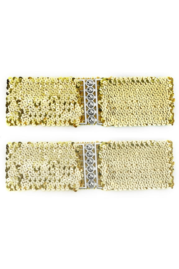 INSPIRE CHIC Women's Belt Ladies Sequins Decor Metal Interlocking Buckles Elastic Waist Belt Gold & Gold