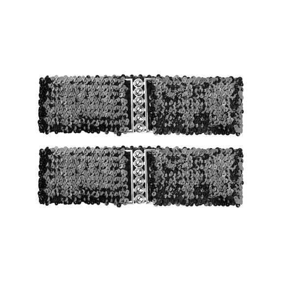 INSPIRE CHIC Women's Belt Ladies Sequins Decor Metal Interlocking Buckles Elastic Waist Belt Black & Black