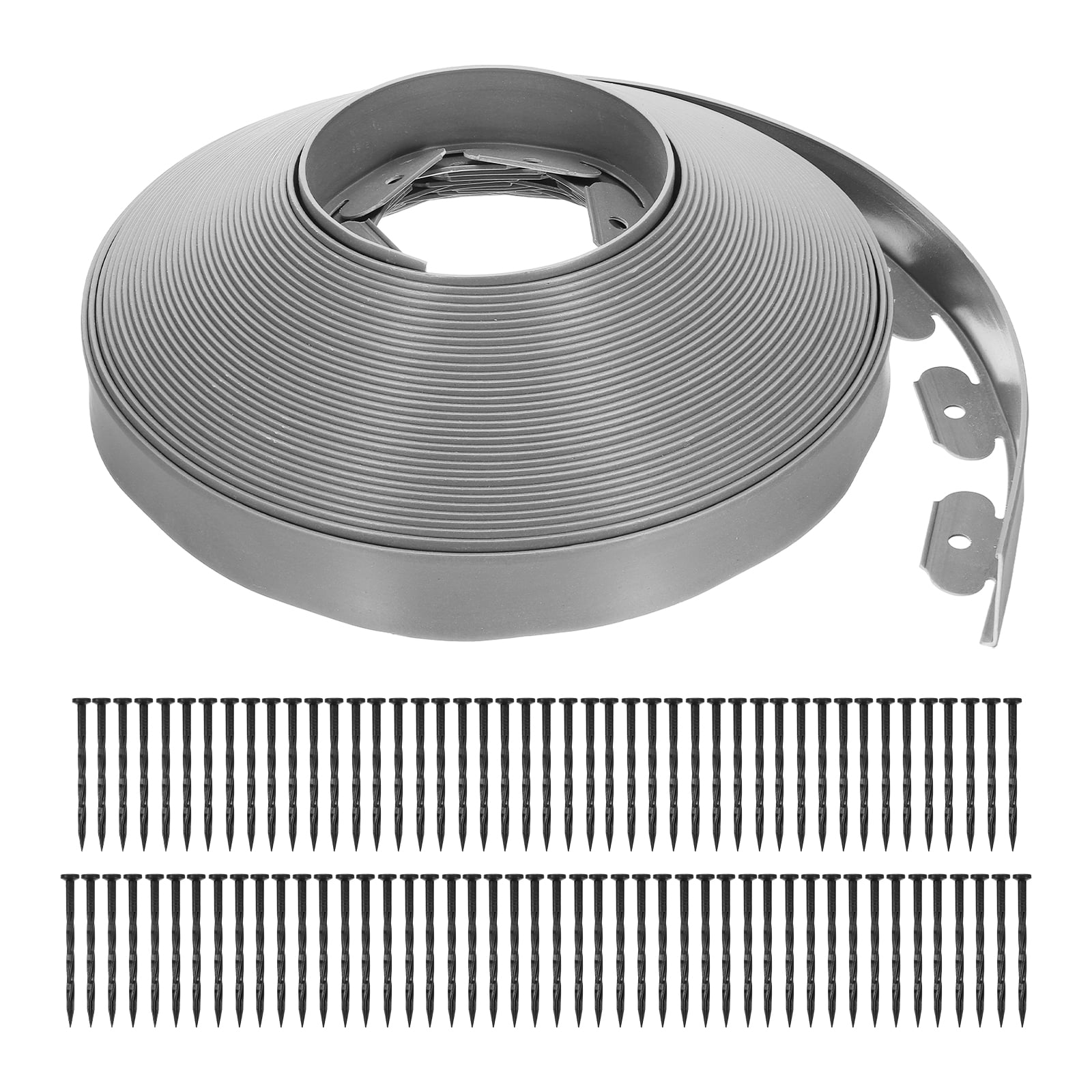 Uxcell Landscape Edging, 1Pcs 100FT x 2" Garden Edging Kit with 93 Stakes for Garden Lawn Flower Bed (Grey)