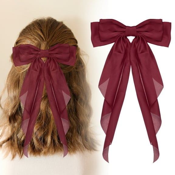 Uxcell Large Bowknot Hair Ribbon Barrette, Hair Bows Oversized Clip Long Tails - Fitting for (Party - Wedding - Birthday - Gift - Clip Accessories - Women) 14.17 Inch & Satin & Burgundy