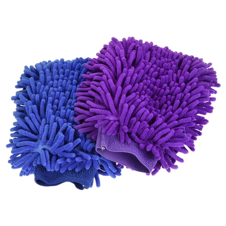 Uxcell Large Double-Side Microfiber Soft Chenille Dusting Mitten Dark Blue Purple 2in1 Set