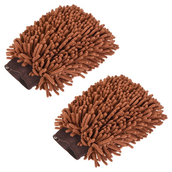 Uxcell Large Double-Side Microfiber Soft Chenille Dusting Wash Mitten Brown 2 Pack