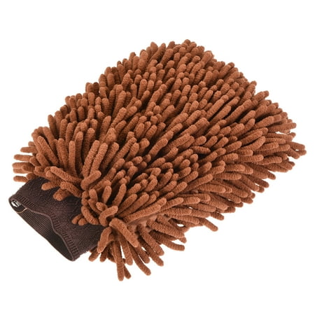 Uxcell Large Double-Side Microfiber Soft Chenille Dusting Wash Mitten Brown