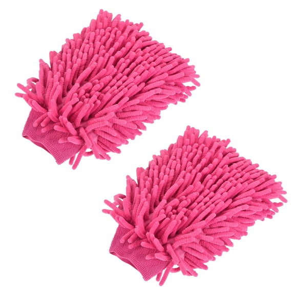 Uxcell Large Double-Side Microfiber Soft Chenille Dusting Wash Mitten Pink 2 Pack
