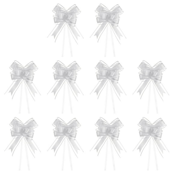 Large Gift Bow 28x8 Inch, 10 Pack Pull Bows for Gift Wrapping Present Wedding Valentine's Day Decoration, Silver White