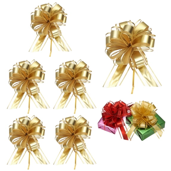 Uxcell Large Pull Bow Gift Wrapping, Ribbon Organza Metallic Green Bows for Gift Wrapping Wedding Baskets Car Gold