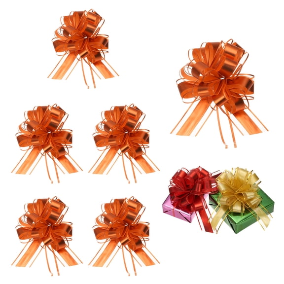 Uxcell Large Pull Bow Gift Wrapping, Ribbon Organza Metallic Green Bows for Gift Wrapping Wedding Baskets Car Orange