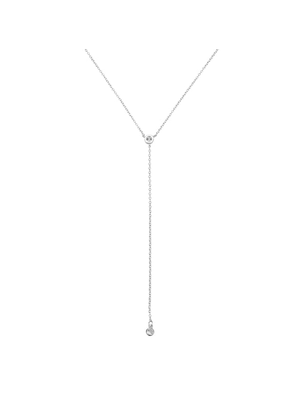 Lariat Necklace for Women, Dainty Long Pendant Necklace Y-Shaped Layered Beaded Zirconia Chain Drop for Jewelry Gifts, Silver