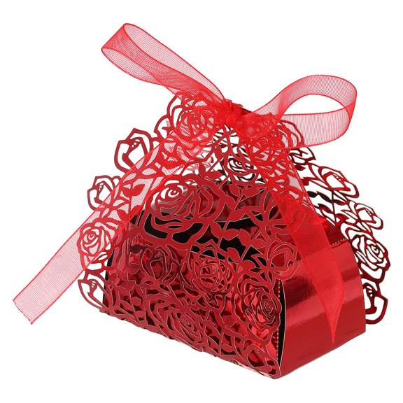 Uxcell Laser Cut Rose Candy Boxes,(Red) (50Pcs), Creative Romantic Favors Gift Boxes with Ribbons for Wedding/Birthday Party/Anniversary/Baby Shower