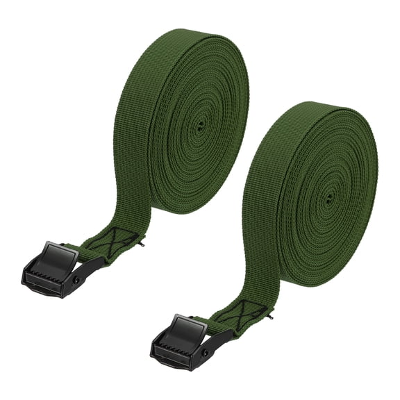 Uxcell Lashing Strap with Cam Buckles 1" x 30ft Tie Down 2Pcs Army Green, Up to 551 lbs, Adjustable Heavy Duty Secure Cinch Straps, for Cargo Trucks Motorcycle Kayak Bicycles