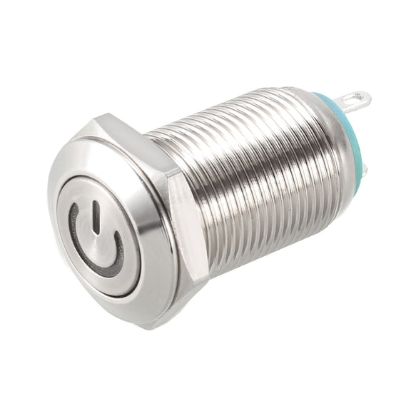 Uxcell Latching Metal Push Button Switch Flat Head 12mm Mounting Dia 1NO 3-6V Blue LED Light