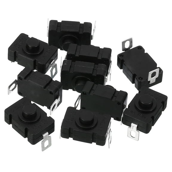 Uxcell Latching Push Button Switch, 10 Pcs KAN28 Bent Pin with Hole On/Off Self Lock AC 250V 1.5A Micro Switch, Black