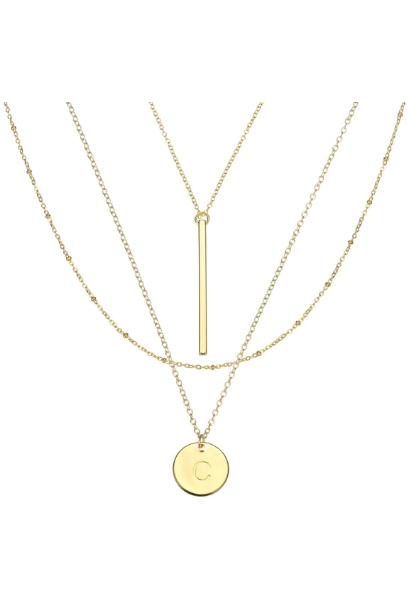 Layered Initial Necklaces for Women Trendy, 14K Gold Plated Letter C Initial Necklace Layered Stack Pendant Locket Chain Birthday Gifts for Man Women Jewelry Party Accessory
