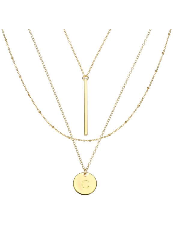 Layered Initial Necklaces for Women Trendy, 14K Gold Plated Letter C Initial Necklace Layered Stack Pendant Locket Chain Birthday Gifts for Man Women Jewelry Party Accessory