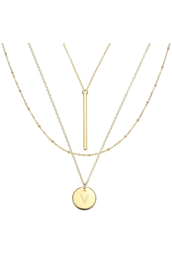 Layered Initial Necklaces for Women Trendy, 14K Gold Plated Letter V Initial Necklace Layered Stack Pendant Locket Chain Birthday Gifts for Man Women Jewelry Party Accessory