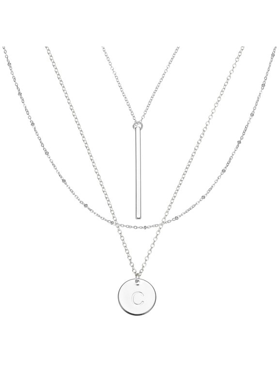 Layered Initial Necklaces for Women Trendy, Silver Plated Letter C Initial Necklace Layered Stack Pendant Locket Chain Birthday Gifts for Man Women Jewelry Party Accessory