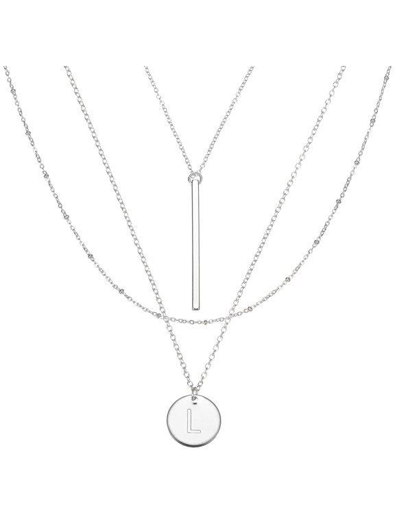 Layered Initial Necklaces for Women Trendy, Silver Plated Letter L Initial Necklace Layered Stack Pendant Locket Chain Birthday Gifts for Man Women Jewelry Party Accessory
