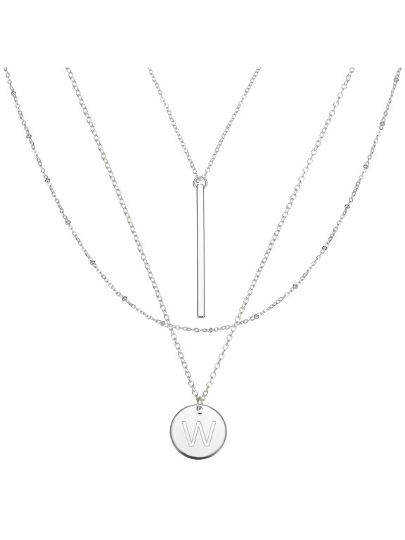 Layered Initial Necklaces for Women Trendy, Silver Plated Letter W Initial Necklace Layered Stack Pendant Locket Chain Birthday Gifts for Man Women Jewelry Party Accessory