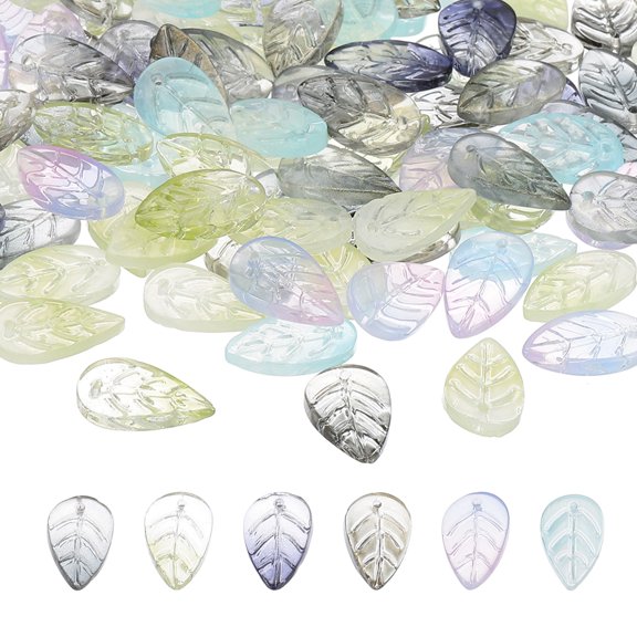 Uxcell Leaf Beads, 100Pcs Crystal Leaf Beads Translucent Czech Glass Beads, Gradient Multicolored