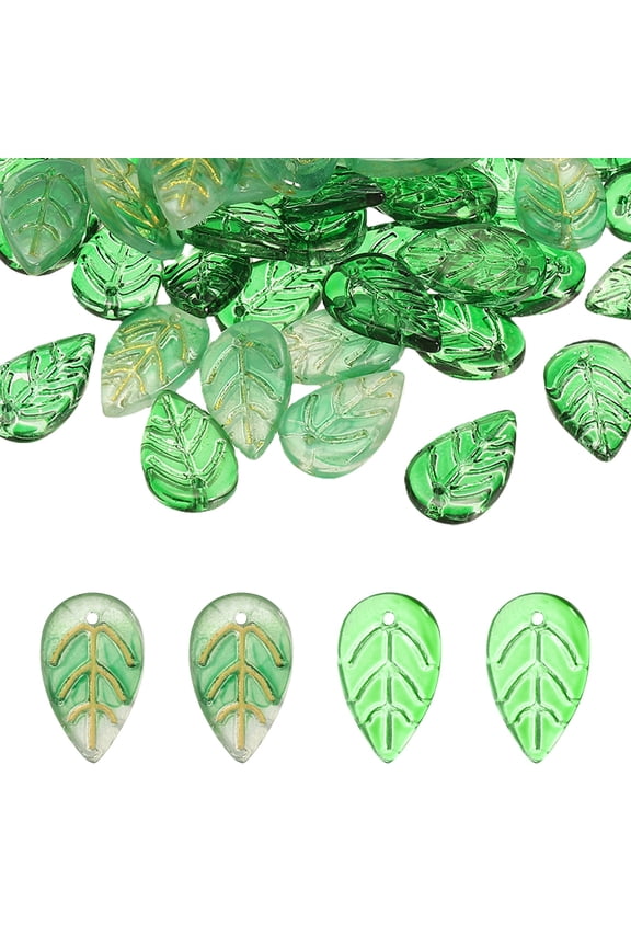 Leaf Beads, 100Pcs Crystal Leaf Beads Translucent Czech Glass Beads Spacer Bead for DIY Jewelry Making Bracelets Necklace, Green/Olive Gold