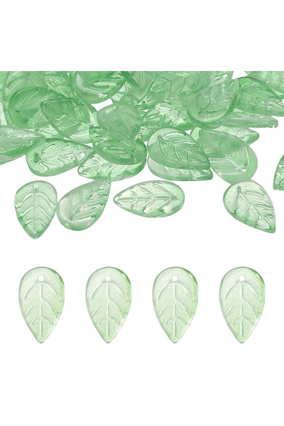 Leaf Beads, 100Pcs Crystal Leaf Beads Translucent Czech Glass Beads Spacer Bead for DIY Jewelry Making Bracelets Necklace, Grey Green