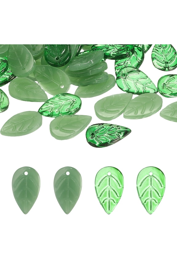 Leaf Beads, 100Pcs Crystal Leaf Beads Translucent Czech Glass Beads Spacer Bead for DIY Jewelry Making Bracelets Necklace, Jade Green/Green