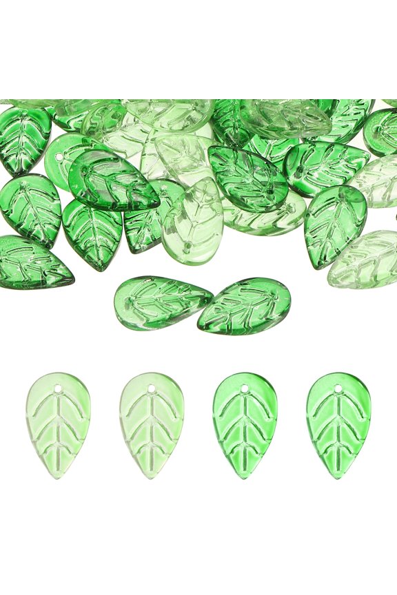 Leaf Beads, 100Pcs Crystal Leaf Beads Translucent Czech Glass Beads Spacer Bead for DIY Jewelry Making Bracelets Necklace, Light Green/Green