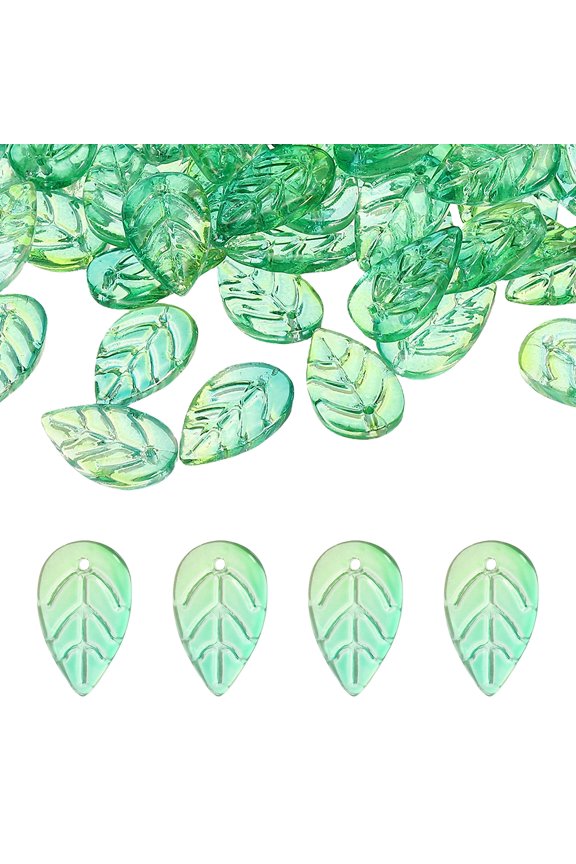 Leaf Beads, 100Pcs Crystal Leaf Beads Translucent Czech Glass Beads Spacer Bead for DIY Jewelry Making Bracelets Necklace, Yellow Green