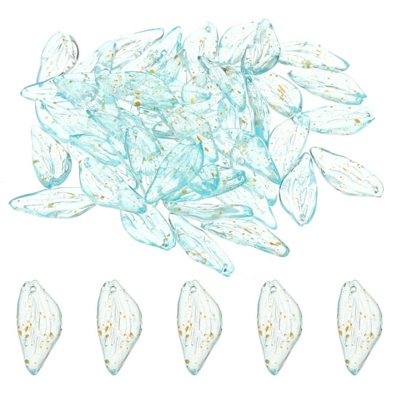 Uxcell Leaf Crystal Glass Beads, 50 Pack Leaves Bead Handcrafted Glass Spacer Bead, Light Blue