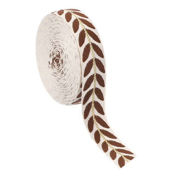 Uxcell Leaf Pattern Jacquard Ribbon Trim, 1 Inch 10 Yard Polyester Jacquard Ribbon Sewing Leaves Webbing for Sewing Crafts, Home Decor, Apparel, Handmade Bags, Brown