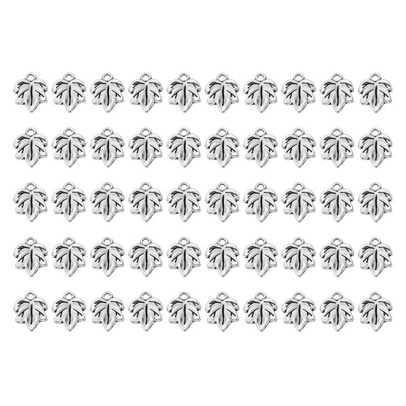 Uxcell Leaf Pendants, 50 Pack Metal Tree Leaf Beads Bulk Leaves Charm for Jewelry Making Style 18, Silver