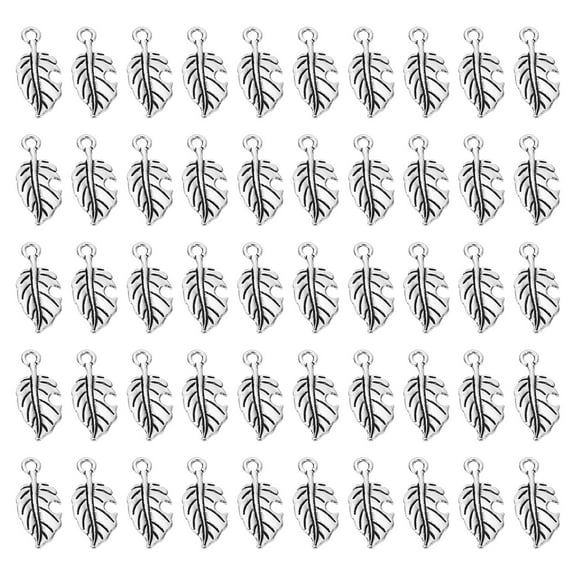 Uxcell Leaf Pendants, 50 Pack Metal Tree Leaf Beads Bulk Leaves Charm for Jewelry Making Style 8, Silver
