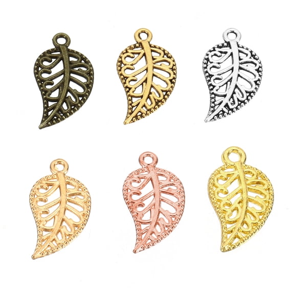 Uxcell Leaf Pendants Metal Tree Leaf Beads Bulk Leaves Charm Mesh for Jewelry Making, 120 Pack