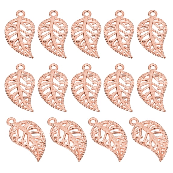 Uxcell Leaf Pendants Metal Tree Leaf Beads Bulk Leaves Charm Mesh for Jewelry Making, Rose Gold 100 Pack